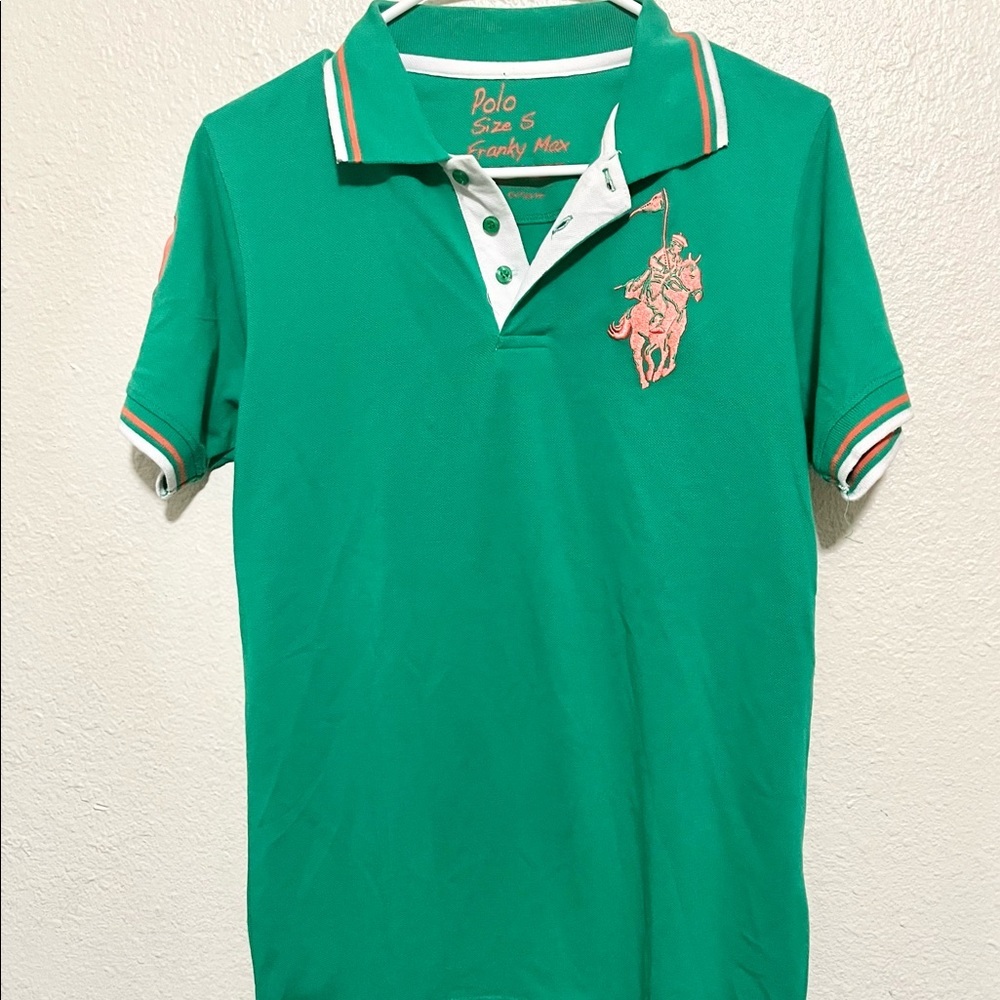 Small Franky Max Orange Embroidered Big Pony Green Short Sleeve Polo Shirt‎ Y2K